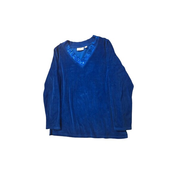 Quaker Factory‎ Blue Velour Medium Pullover Boho Lagen Look Career Jersey - Picture 1 of 6